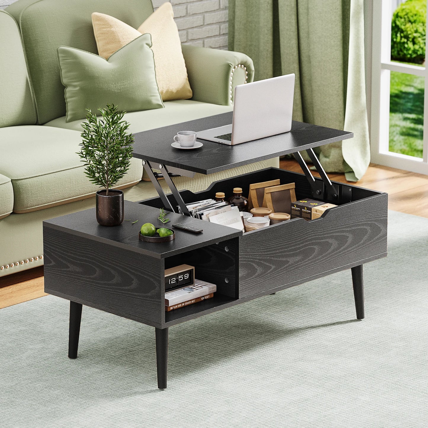 Desk Tea Dining Table Coffee Tables For Living Room 39.37"x19.7" Shelf Easy Lift Or Lower