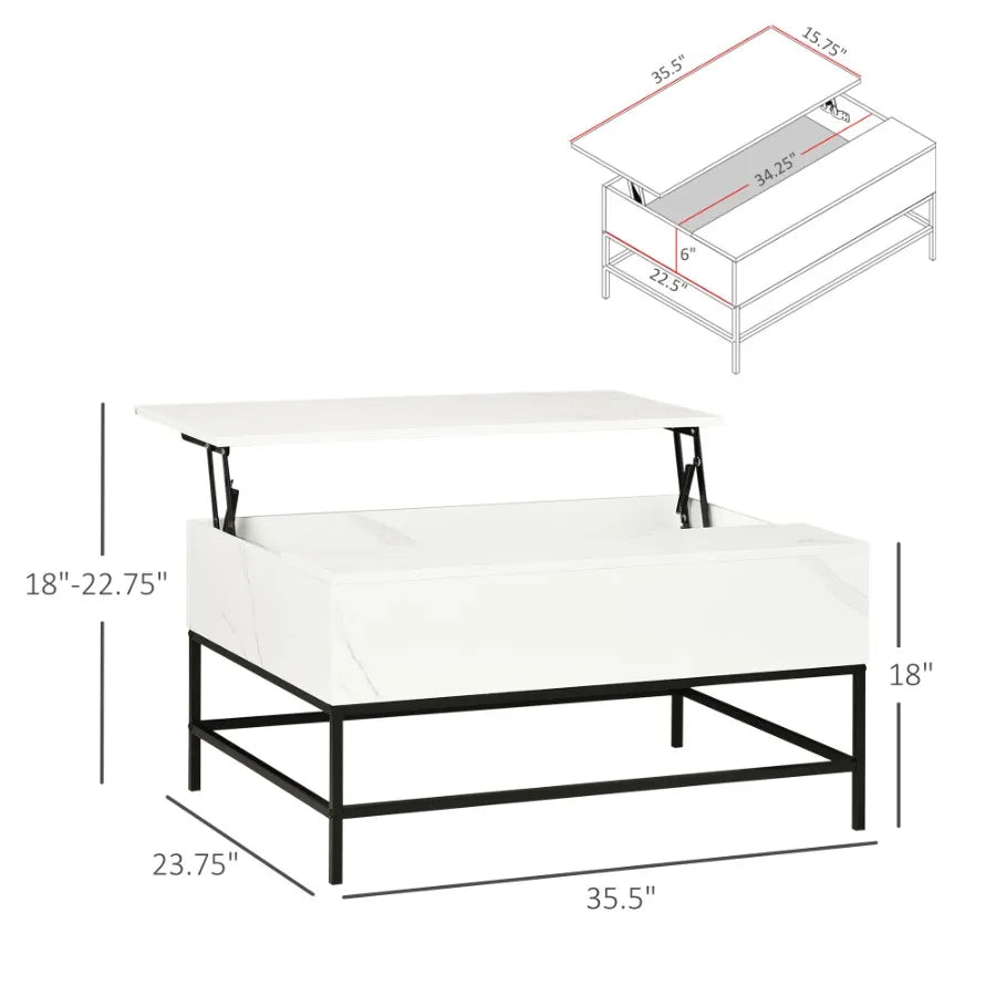 Lift Top Coffee Table Modern Hidden Storage Metal Legs