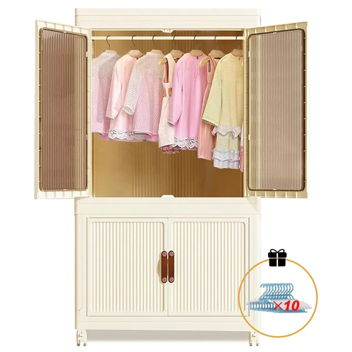 Foldable Wardrobe Cabinet with Wheels, Wardrobe 25''-2 layer Clothing Storage Closet Organizer for Clothes, Books for Home/Office