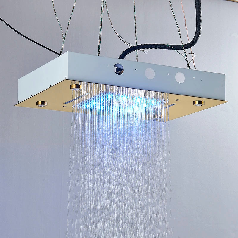 Luxury Waterfall Rains LED Light Shower Head Built-in Ceiling Shower Colorful Bathroom Showers