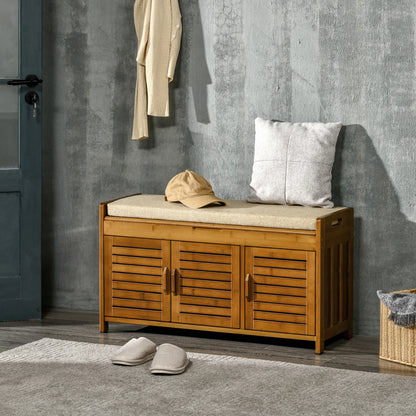 Shoe Bench with Storage Cabinets, Entryway Bench W/ Cushion Hidden Compartment