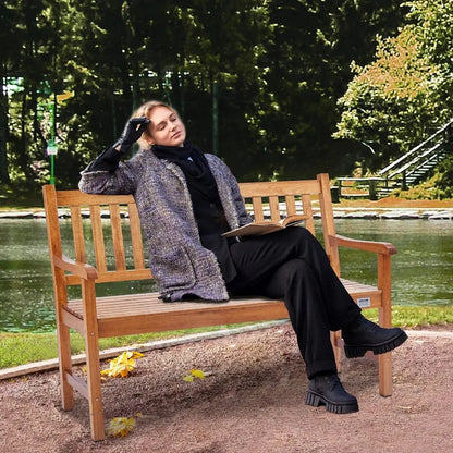 Outdoor 50 inches Wood Garden Bench with Backrest and Armrests 800 lbs Load Capacity