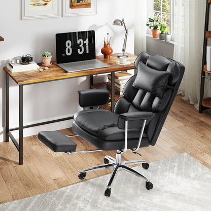 Leather Ergonomic Computer Desk Chair High Back with Footrest Lumbar Support Height Adjustable For Home Office