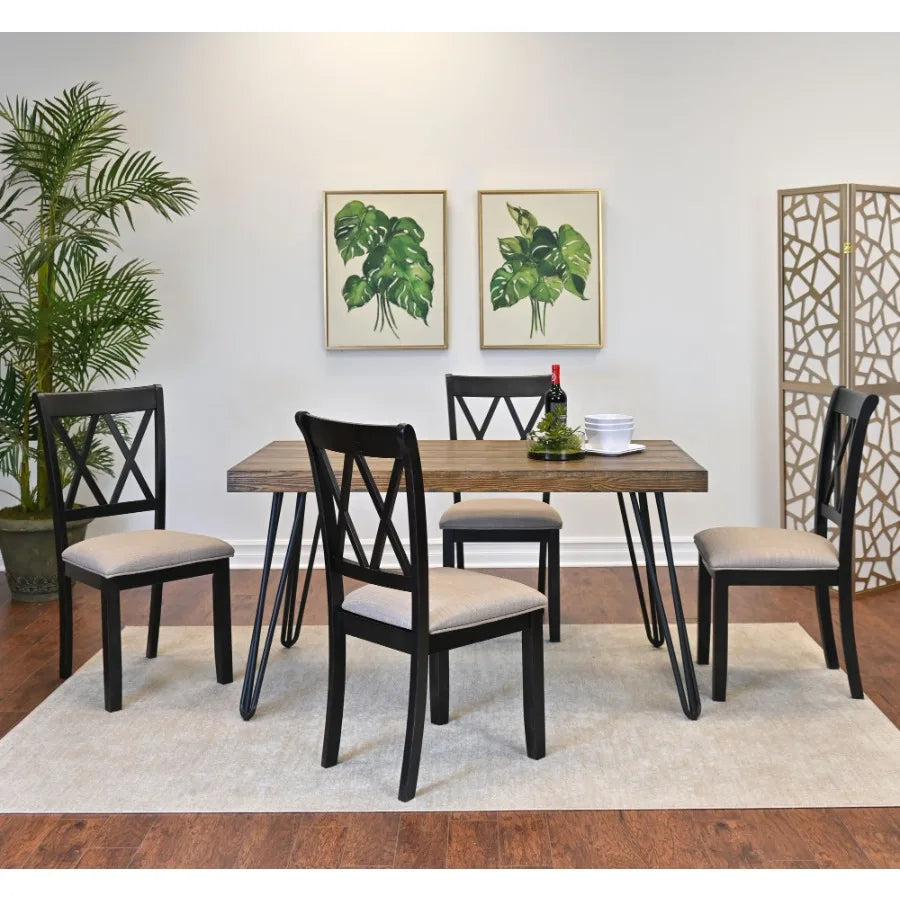 6Piece Dining Set Hairpin with 4 Cross back Chairs and Bench Rich Black