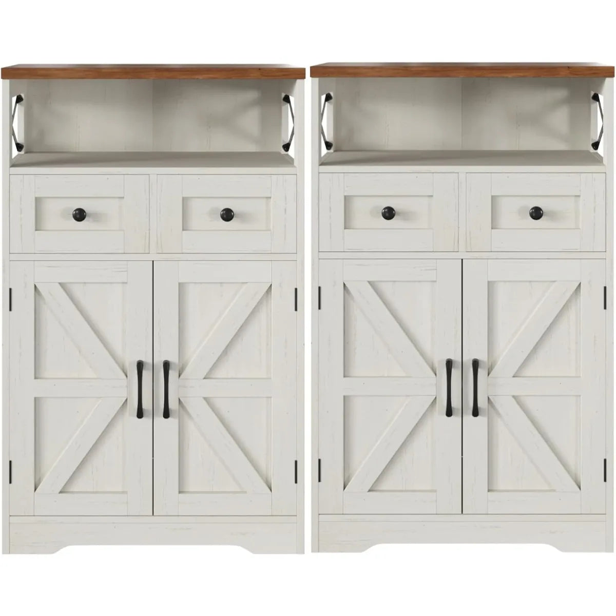 Set of 2 Storage Cabinet w Barn Door Drawer