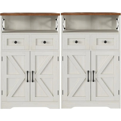 Set of 2 Storage Cabinet w Barn Door Drawer
