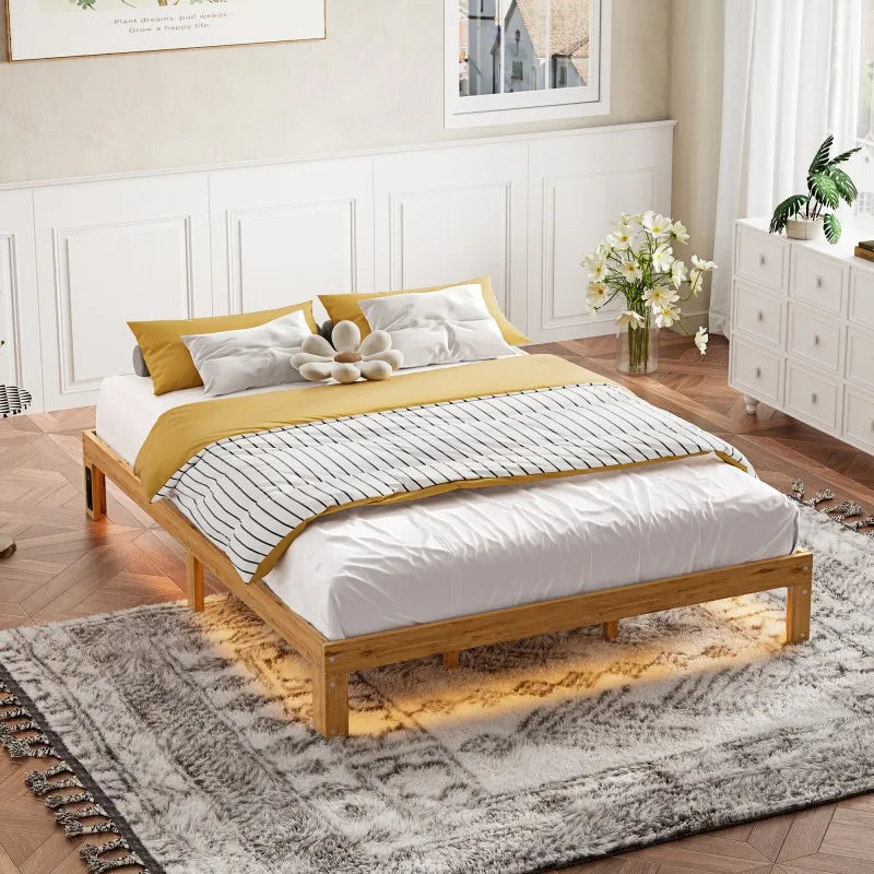 Queen Size Wood Platform Bed Frame-12 Inch Solid Wood Queen Bed Frame with Slat Support, No Box Spring Needed, Easy Assembly