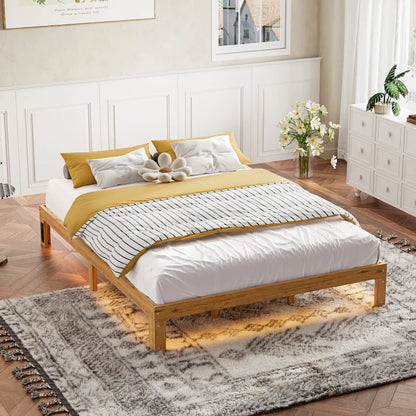Queen Size Wood Platform Bed Frame-12 Inch Solid Wood Queen Bed Frame with Slat Support, No Box Spring Needed, Easy Assembly
