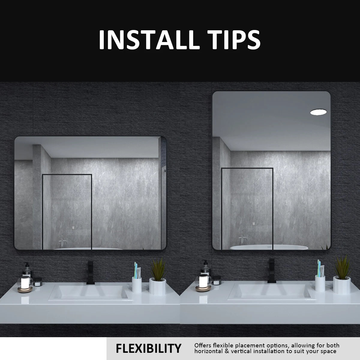 Aluminum Framed Matte Black Rectangle Bathroom Wall Mirror