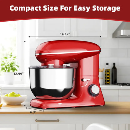 6.5 QT Electric Stand Mixer, 3-IN-1 Food Mixer with Dough Hook, Beater, Whisk, Bowl for Most Home Kitchen Cooks