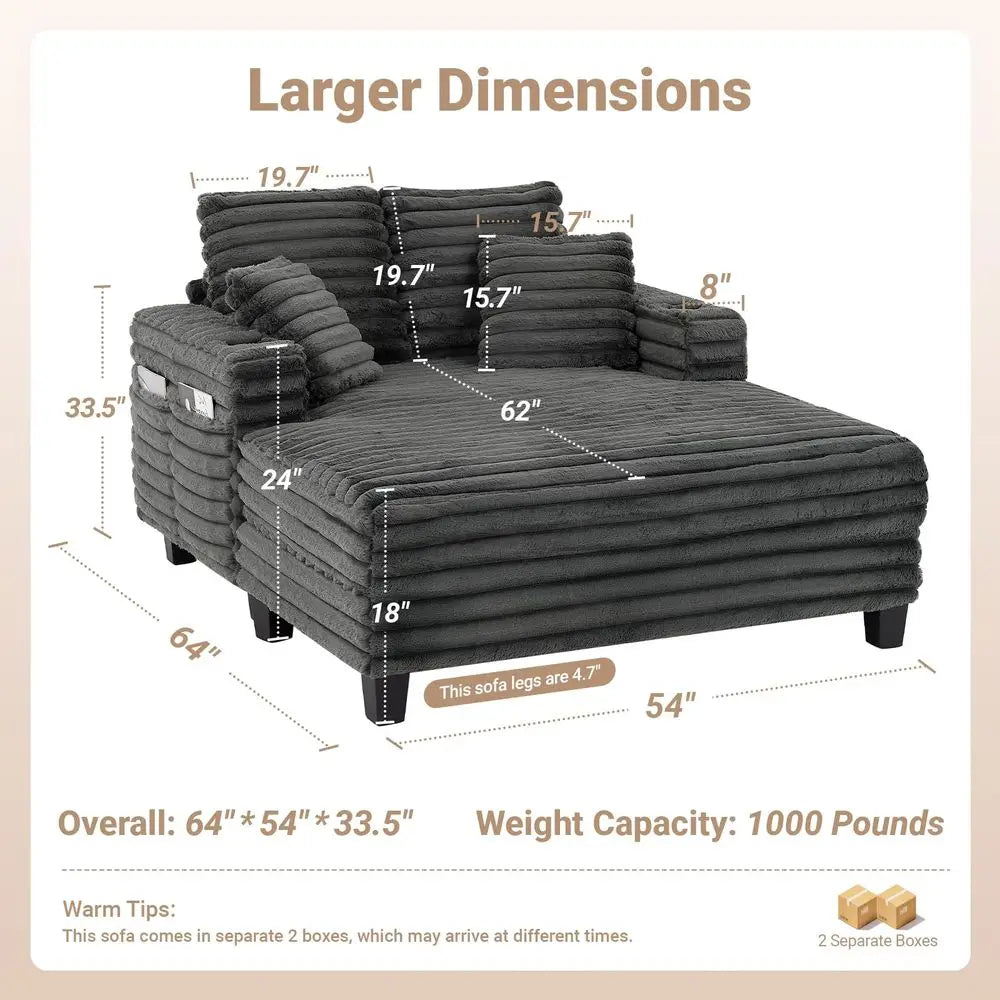 Chaise Lounge Chair Indoor, Oversized Sleeper Chair with Wood Frame, Upholstered Sofa Bed