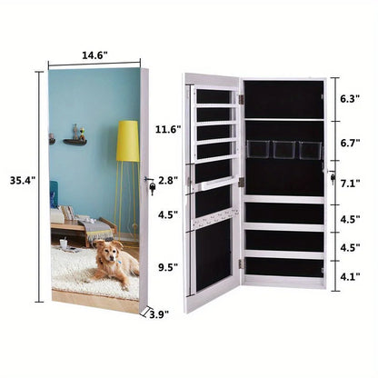 New Wall/Door Mounted Full Mirrored Jewelry Holder Organizer Cabinet Armoire US