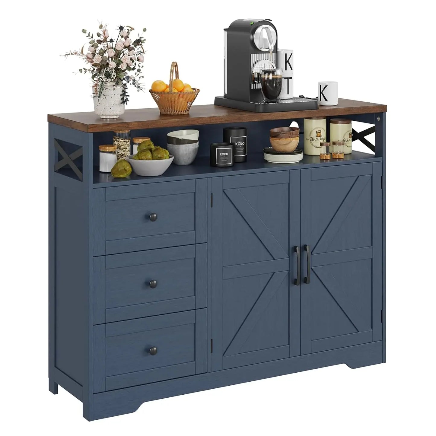 Farmhouse Buffet Storage Cabinet with Drawers & Shelf, Sideboard with Storage, Kitchen Pantry Hutch Cabinet, Customized