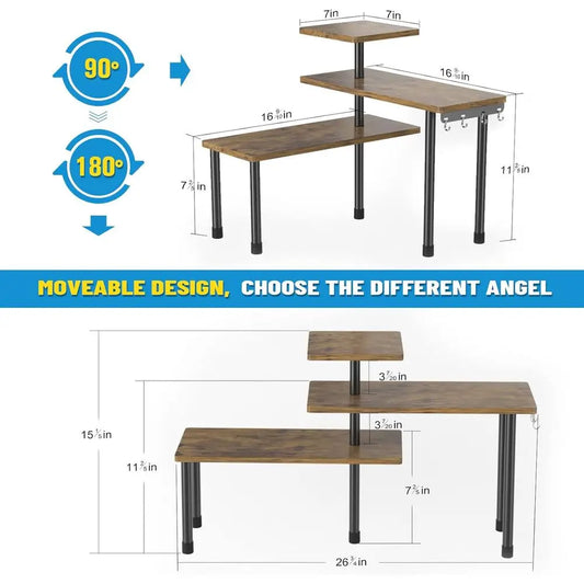 Countertop Organizer Organization, 3 Tier Moveable Corner Shelf Organizer for Kitchen, Bathroom, Spice Rack, Coffee Area,
