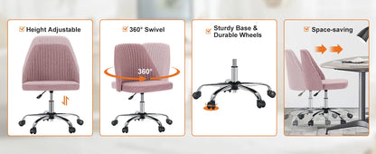 Armless Small Desk Office Chair Cute Vanity Swivel Chair with Back Modern Fabric with Wheels Swivel Task Home Gaming Chair