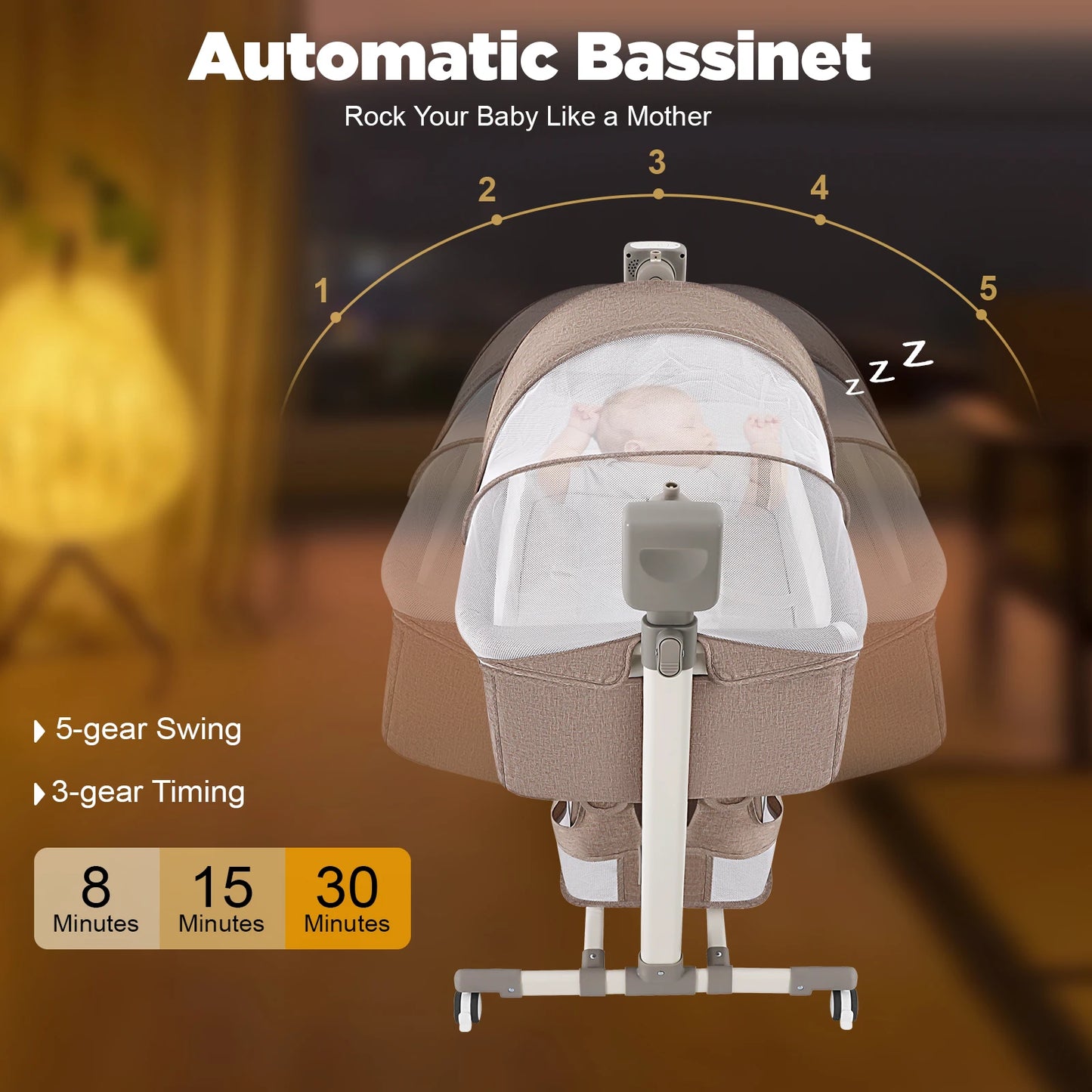 Portable Baby Bed Height Adjustable Bedside Sleeper Music Play