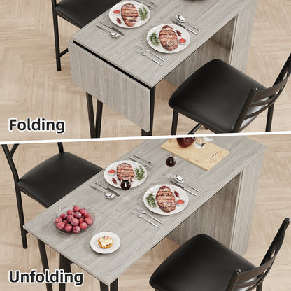 Kitchen Bar Table and Chairs for 2, 3-Piece Kitchen Table Set, Expandable Counter Height Bar Table Set