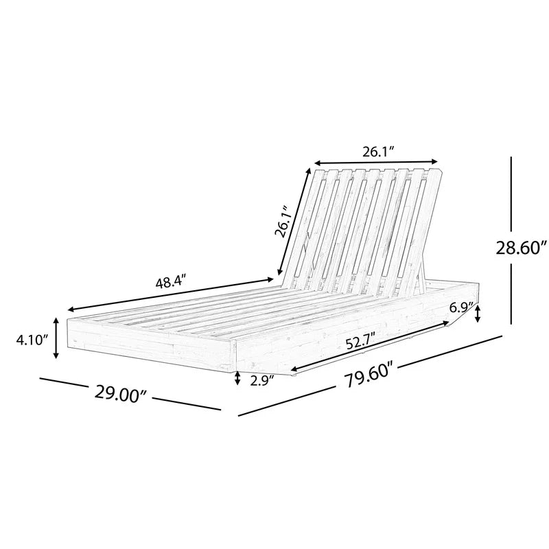 Wood Chaise Lounge with Cream Water-Repellent Cushion, 79.6" L x 29" W, 300 lbs Capacity