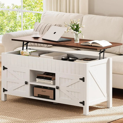 Lift Top Coffee Table with Storage - White Coffee Tables for Living Room, Farmhouse Wood Center Table