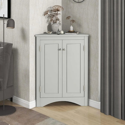 Corner Storage Cabinet with Adjustable Shelves, Triangle Bathroom & Kitchen Organizer, Freestanding Floor Cabinet for Toilet Kit