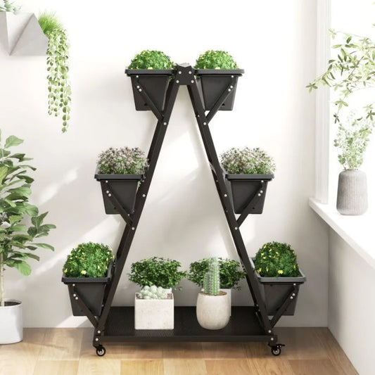 3Tier Vertical Raised Garden Bed with 4 Wheels and 6 Container Boxes