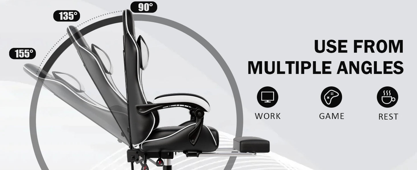 Ergonomic Gaming Chair with Footrest, Racing Style Video Game Chair for Adults, Reclining Gamer Chair Office Chair