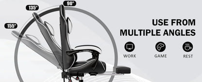 Ergonomic Gaming Chair with Footrest, Racing Style Video Game Chair for Adults, Reclining Gamer Chair Office Chair