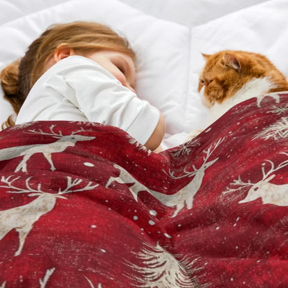 Christmas Deer Flannel Blanket, Super Soft, Durable, Perfect For Snuggling, Outdoor Adventures, Travel And Treasure Gift