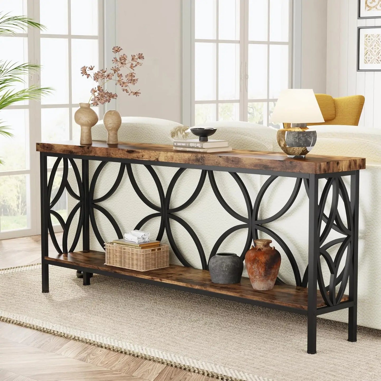 Narrow Sofa Table, Industrial Long Sofa Table Behind Couch, Entry Console Table with Storage for Entryway, Living Room
