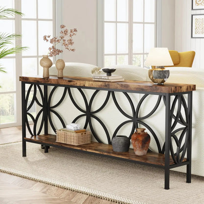 Narrow Sofa Table, Industrial Long Sofa Table Behind Couch, Entry Console Table with Storage for Entryway, Living Room