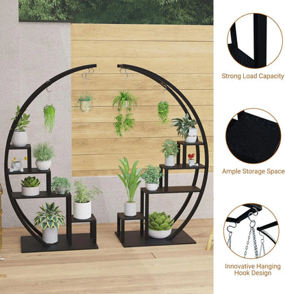2pcs 5-Tier Metal Plant Stand Indoor Half Moon Shape