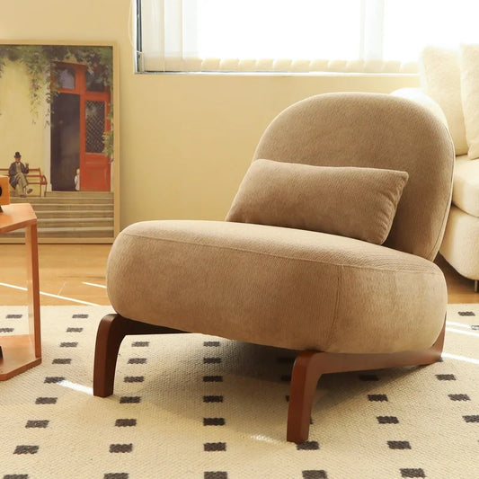 Camel Accent Chair with Solid Wood Legs, Soft Fabric Armless Reading Chair for Living Room Bedroom Apartment Balcony