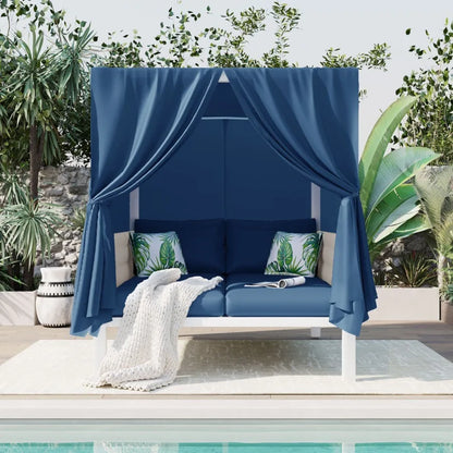 U_Style Outdoor Patio Sunbed with Curtains High Comfort Suitable for Multiple Scenarios