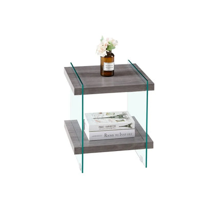 17.72 Sleek and Sturdy Tempered Glass Leg Side Table with Dual MDF Shelves Modern