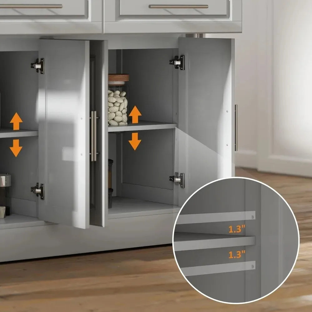 Rolling Kitchen Island Cart with Wheels, Portable Island Table for Kitchen with Stainless Steel Top, Adjustable Shelves