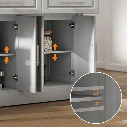 Rolling Kitchen Island Cart with Wheels, Portable Island Table for Kitchen with Stainless Steel Top, Adjustable Shelves