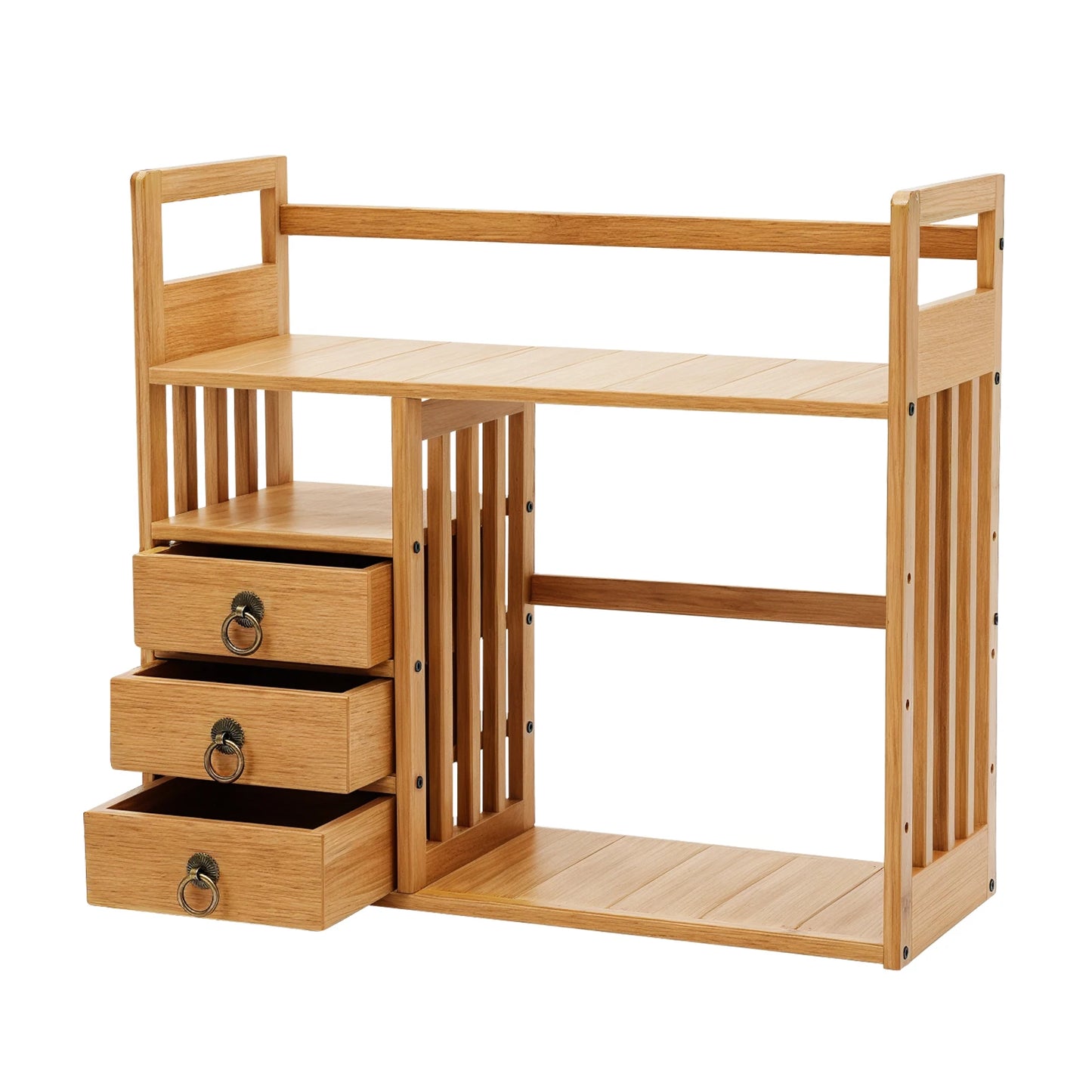 Desktop Organizer Book Shelf Office Storage Rack Wood with Drawers - Birthday Gifts - Natural Stand Shelf Rectangular