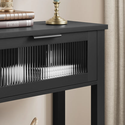 Console Table for Entryway – 2-Drawer Table with Glass Fronts and 2-Tier Storage for Living Room and Foyer