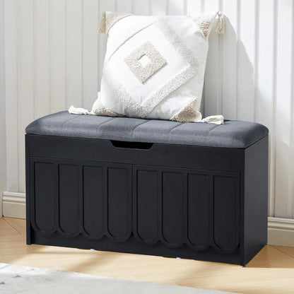 Shoe Storage Bench with Cushion, Entryway Shoe Cabinet Bench with 2 Scalloped Doors & Adjustable Shelf, Customized