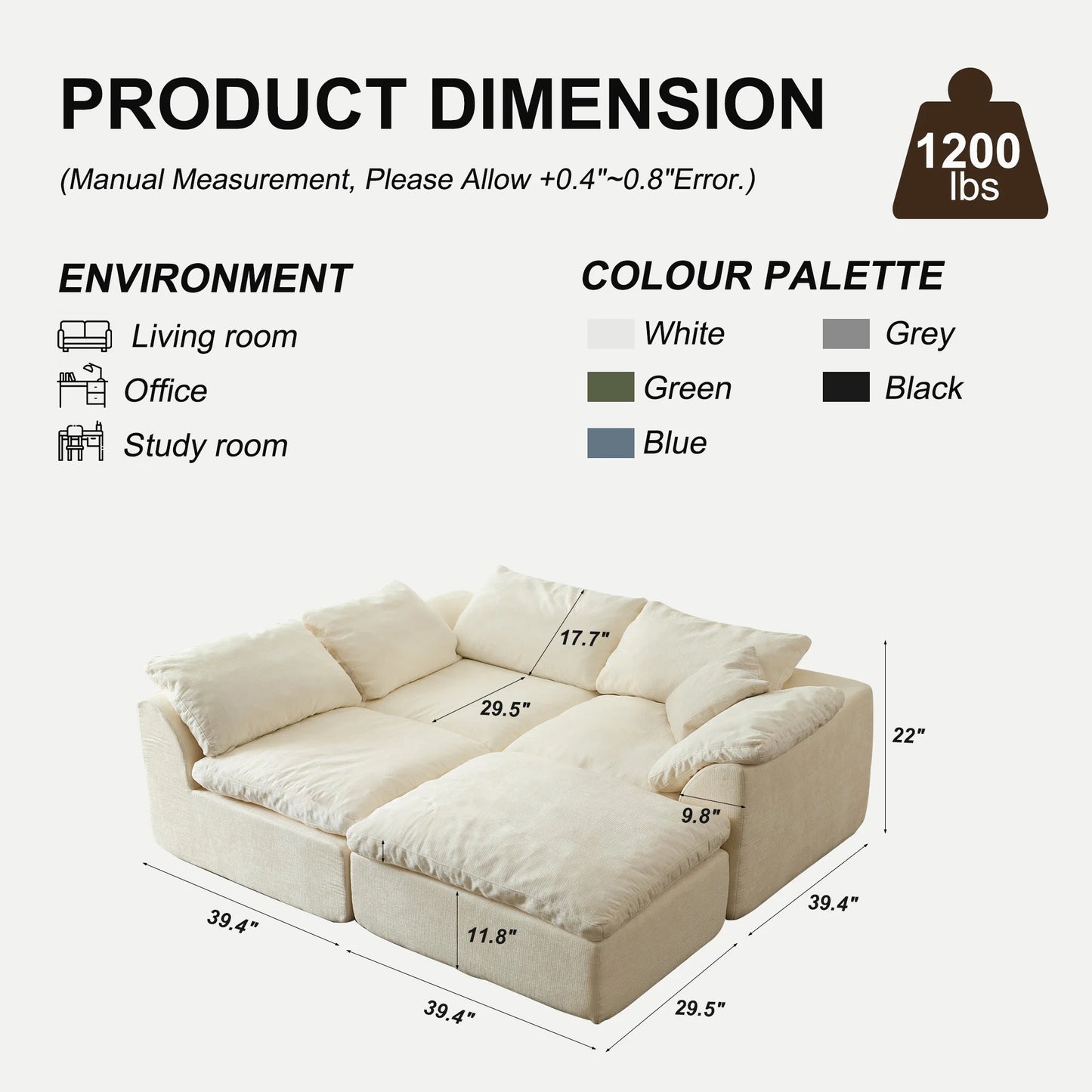 Modern Modular Sectional Sofa Cloud Couch Oversized Deep Seat Comfy Sofa for Living Room Furniture with Removable Cushions