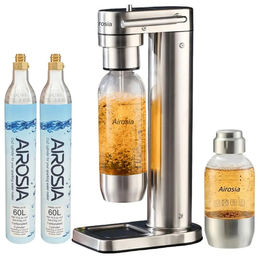 Soda Maker, 304 Stainless Steel Sparkling Water Carbonator Machine with 2 BPA Free Bottles