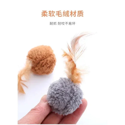 Cat toy plush ball with feathers interactive fun chase pet supplies Throwing Funny Interactive Plush Toy