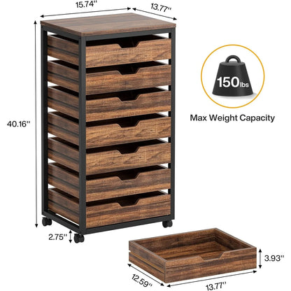 7-Drawer File Cabinet with Drawers & Wheels, Wood Mobile Storage Drawer