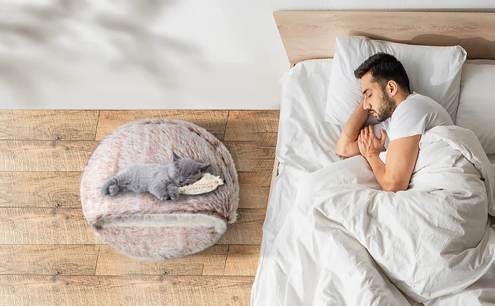 25'' Pet Cat Dog Lovely Cat Beds Nest Soft Comfortable Semi-enclosed Cat Nest Kennel indoor Pet house Supplies for Pet to Rest