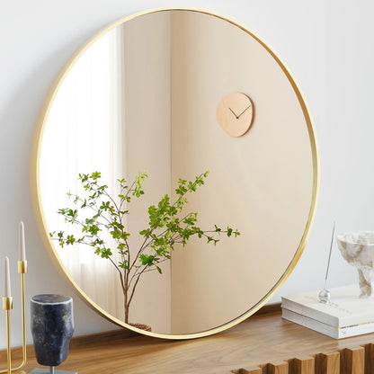 JHK Large Gold Round Vanity Framed Mirror