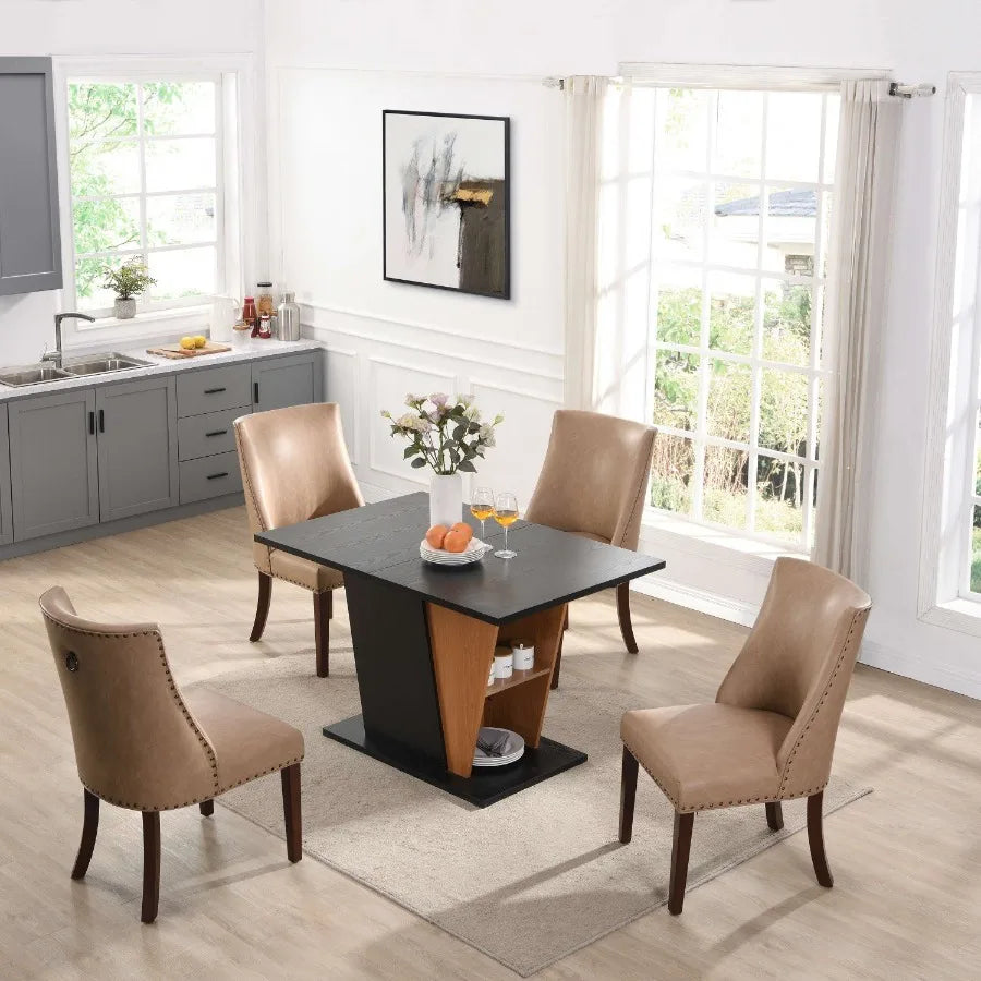 61.81 46.46 inch Extendable Dining Table with Built-in Storage Modern Wooden Table