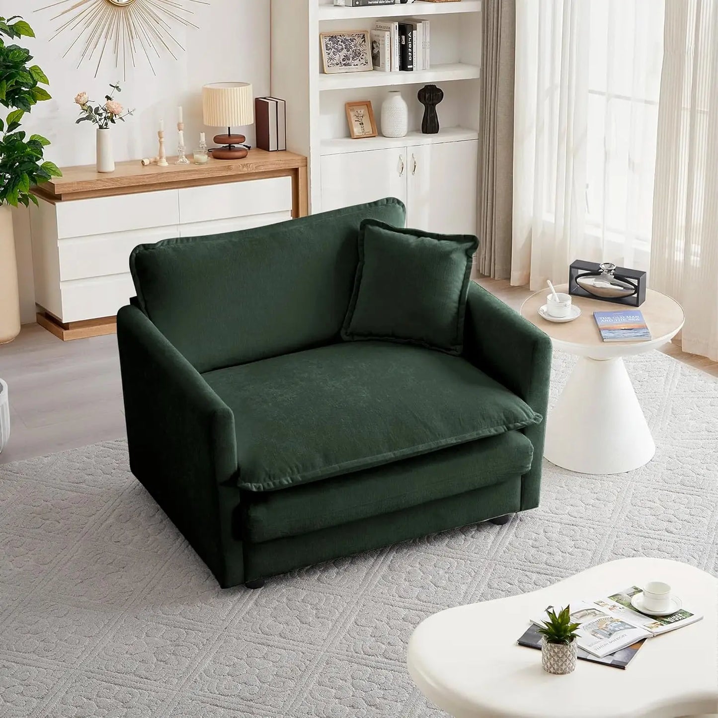 Single Seat Sofa,with Toss Pillow for Living Room Bedroom, Chenille Comfy Deep Upholstered Couch Armchair