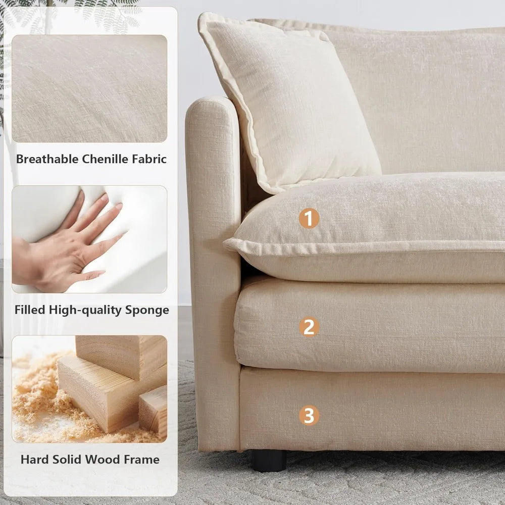 Single Seat Sofa,with Toss Pillow for Living Room Bedroom, Chenille Comfy Deep Upholstered Couch Armchair