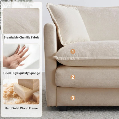Single Seat Sofa,with Toss Pillow for Living Room Bedroom, Chenille Comfy Deep Upholstered Couch Armchair