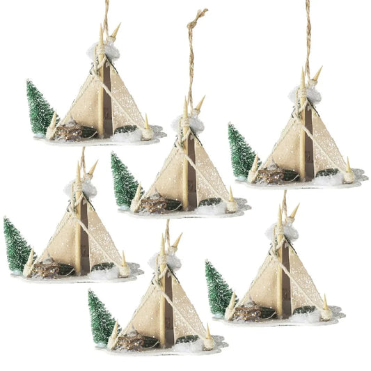 5x3.5x4 Cardboard Lited Tent Ornament Drative Hanging Christmas Tree Ornaments for Holiday Party Drations Set of 6